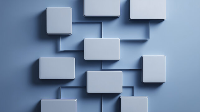 Abstract blue geometric flowchart symbolizing modern corporate efficiency and structured innovation