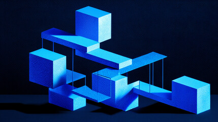 Obraz premium Abstract blue geometric flowchart symbolizing modern corporate efficiency and structured innovation