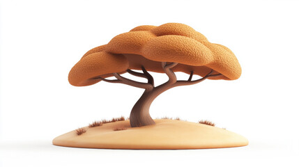 Cartoon type tree, Isolated on pure white. 3d cartoon illustration style.
