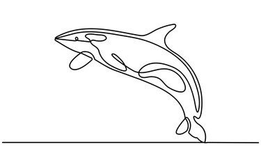 Fototapeta premium Continuous one line drawing of killer whale. Simple illustration of orca whale line art vector illustration