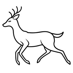 Deer black and white line drawing simple on white background