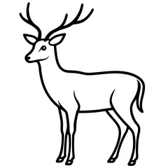 Deer black and white line drawing simple on white background