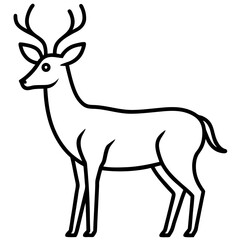 Deer black and white line drawing simple on white background