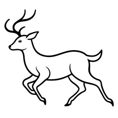 Deer black and white line drawing simple on white background