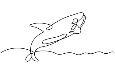 Continuous one line drawing of killer whale. Simple illustration of orca whale line art vector illustration © ANJALI