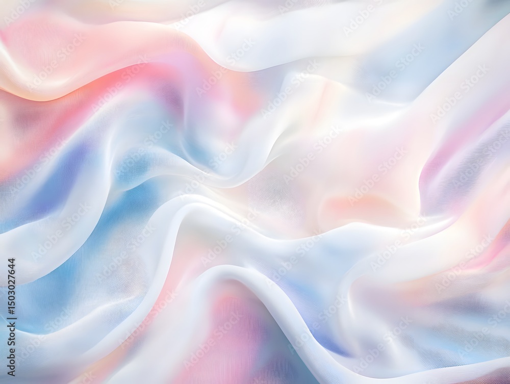 Poster an abstract and delicate fabric with a gradient of pastel colors, creating a sense of softness and e