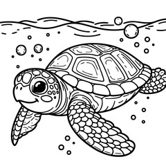 Fototapeta premium Adorable Sea Turtle: Underwater Line Art