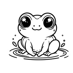 Adorable Cartoon Frog in Water: Cute Amphibian Illustration