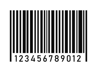 Centered barcode with black vertical lines and numbers (123456789012) on white background. Clean, minimalist design for digital use, packaging, or product labels. High-contrast, technical style