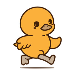 Adorable Yellow Duckling Walking, Cute Baby Bird Cartoon