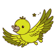Adorable Yellow Duckling in Flight: Cute Cartoon Bird Illustration
