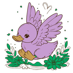 Adorable Purple Duckling in Flowers