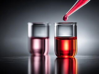 Dropper Adding Red Liquid into Glass Test Tube in Dark Laboratory Setting