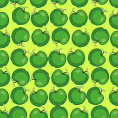vector seamless fruit green apple pattern summer wallpaper decorative texture on neon yellow background