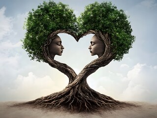 A surreal image of a tree-shaped heart formed by two figures, symbolising unity and love