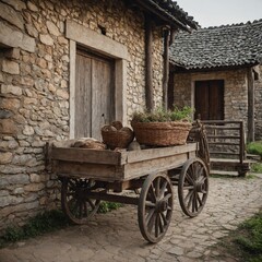 old wooden cart in a village
