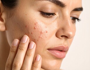 close up portrait of a young woman with intense breakouts
