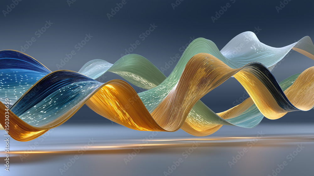Poster abstract swirls of data and energy: these ribbons of light twist and turn, representing the flow of 