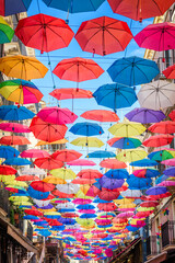 Strung up umbrellas in Catania, Italy