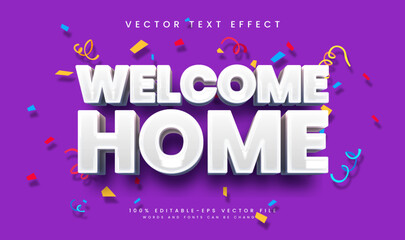 Welcome home, minimalist vector text effect. Simple white concept.