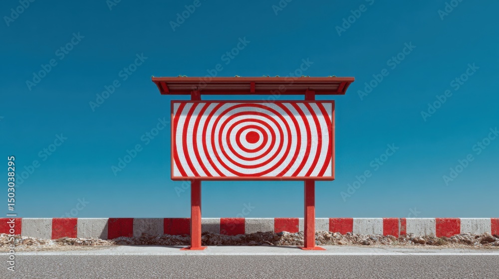 Aufkleber bold red and white design featuring an ai-pattern reinforced zone monitor icon concept for analysis