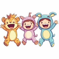 Joyful Kids in Animal Costumes Leaping for International Children's Day Celebration.