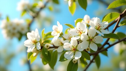 Obraz premium Beautiful Apple Blossoms in Bloom Framed by a Bright Blue Spring Sky