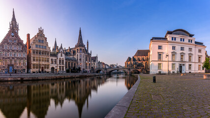 Morning panorama of the city of Gent, Flanders, Belgium