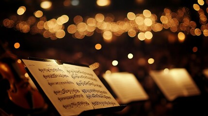 Orchestral Score Under Golden Stage Lights