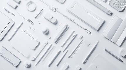 Monochromatic Minimalist Stationery Flatlay: A Study in White