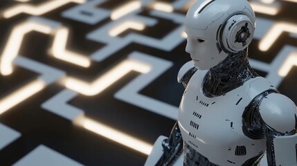 Android Contemplating a Luminous Labyrinth