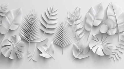Monochromatic Tropical Leaf Motif: Elegant Papercut Botanical Design