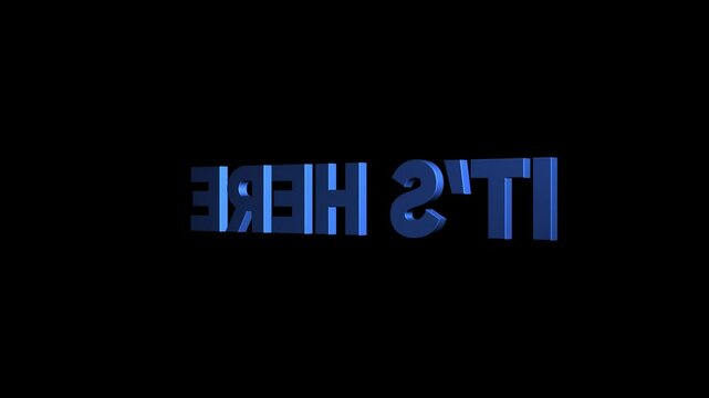 it's here 3D text loop word on black green 4K animation. seamless effect for trailer, sales and title poster banner. now it's here. it is here