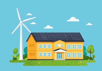 Fototapeta premium Sustainable house with renewable energy sources illustration