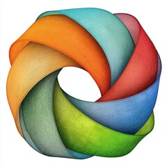Colorful Torus Knot 3D Render with Grainy Texture Isolated on White Background