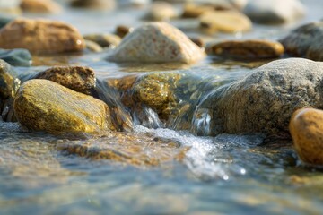 Fototapeta premium A peaceful scene of water gently flowing over stones
