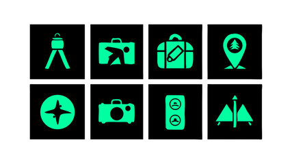 Travel icons set adventure and exploration