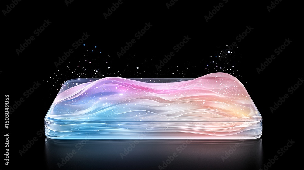 Aufkleber glowing digital tablet with abstract wave pattern on black background