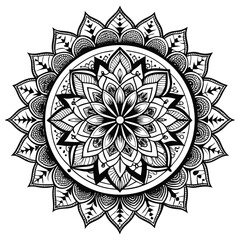Intricate Black and White Mandala Design for Coloring Book