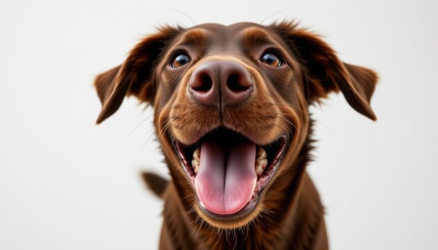 Playful dog smiling joyfully home setting pet photography indoor close-up happiness concept