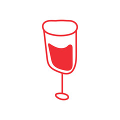 Red wine glass isolated on white background in simple line art style