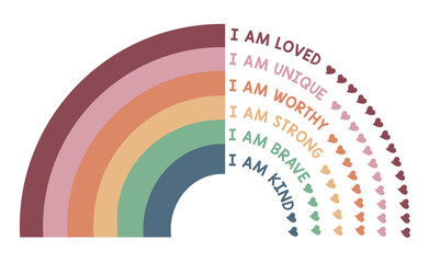 Boho Rainbow Affirmation Poster, Kid Motivational Print, I Am Kind, Brave, Loved, Nursery Wall Art, Inspirational Decor 