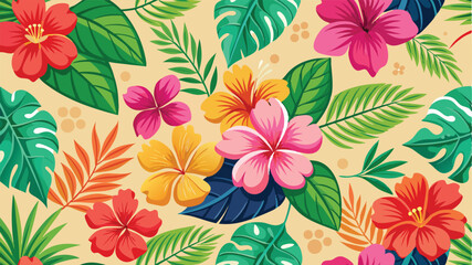 Vibrant Tropical Floral Pattern Seamless Design
