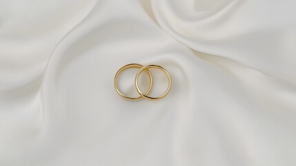Elegant wedding rings on silk fabric background
