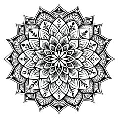 Intricate Black and White Mandala Design for Coloring