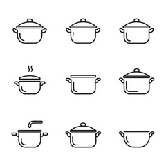 Cooking Pot and Kitchen Cookware Icons Set. Set of Line Art Illustrations of Cooking Pots and Pans
