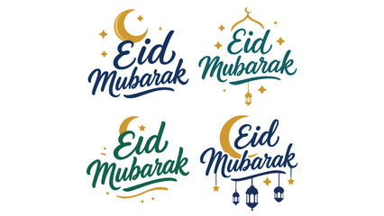 Eid Mubarak Typography and Arabic Calligraphy Design Featuring Crescent Moon and Stars – Perfect for Islamic Festive Greetings and Decor