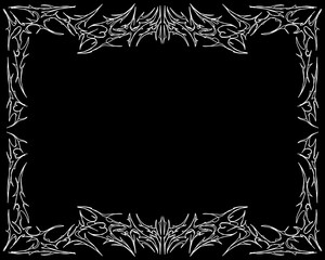 Neo tribal frame, cyber gothic style symmetrical shape, futuristic y2k abstract border vector isolation