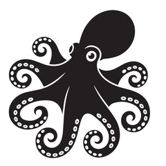 set vector various Black and White Stylized Octopus line art outline silhouettes Illustration