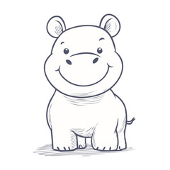 Fototapeta premium Outline Drawing Of Cute Hippo